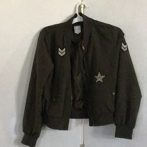 Army green bomber jacket with patches